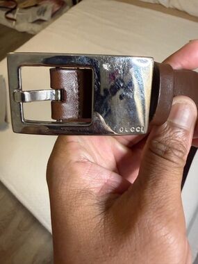 Gucci Brown Leather Belt with Polished Silver Buckle